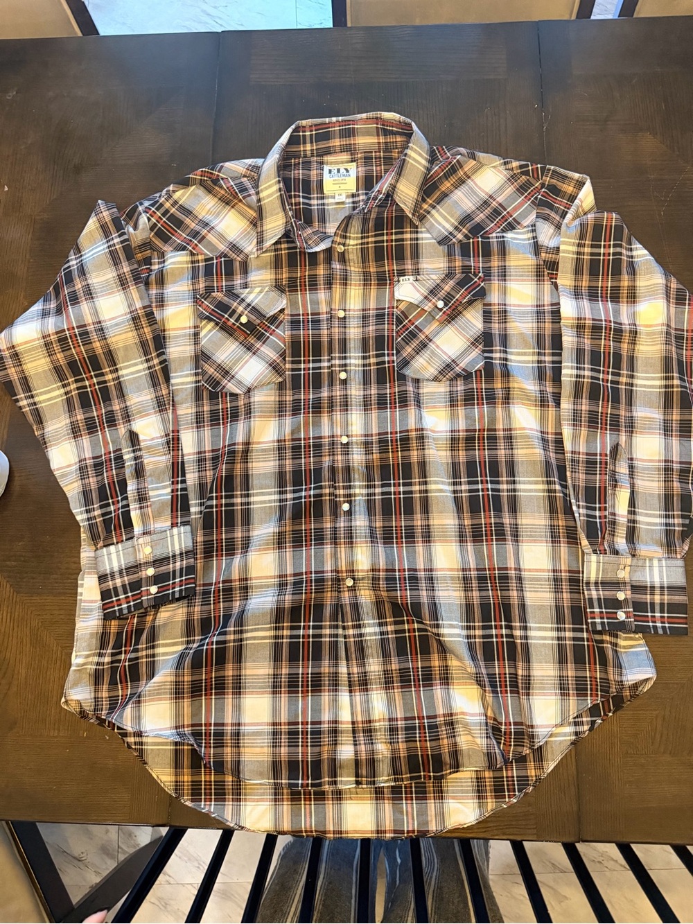Ely Cattleman Brown, Cream & Black Plaid Western Button-Down Shirt